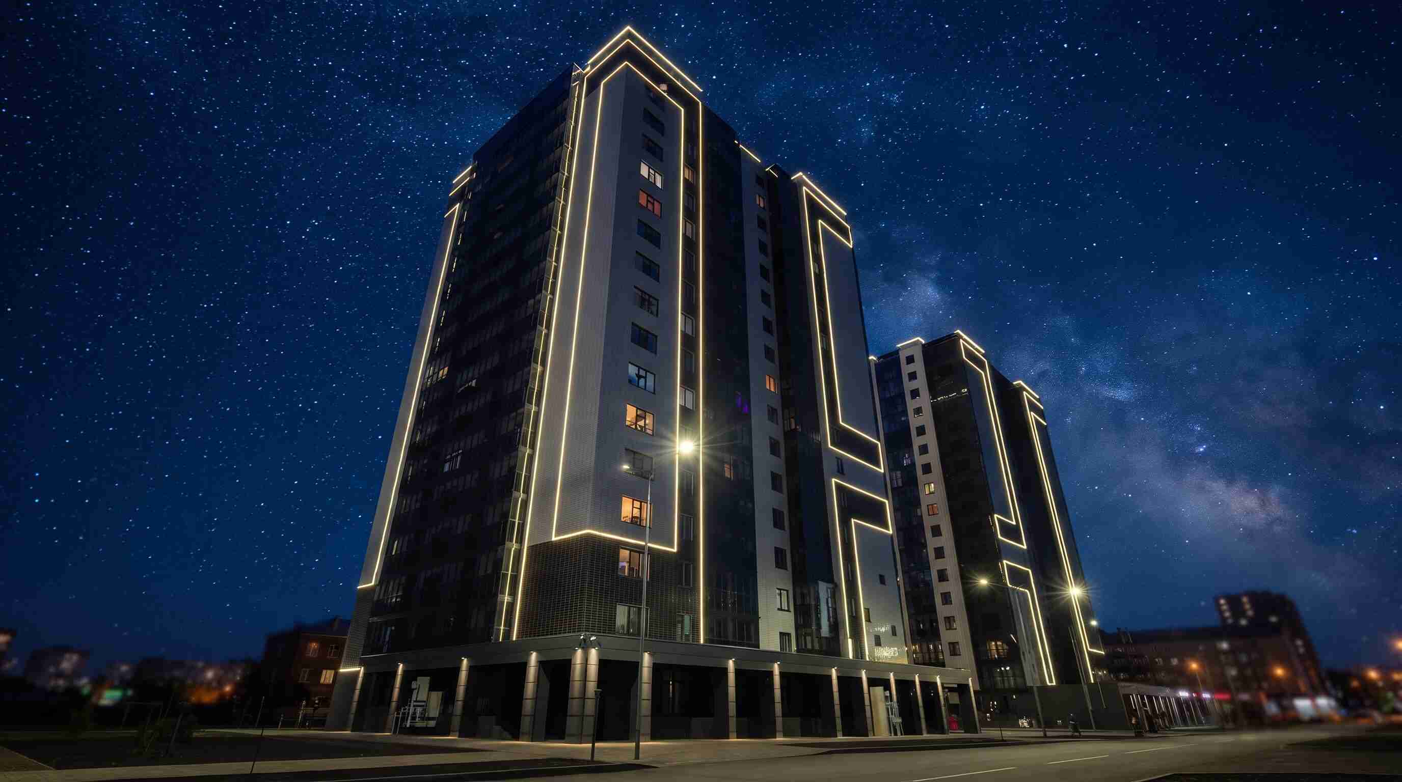 ЖК «Домино», Красноярск 2025 — архитектурная подсветка